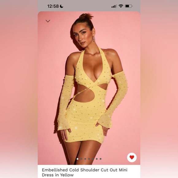 Oh Polly Embellished Cold Shoulder Cut Out Mini Dress In Yellow. UK 10, US 6 - Picture 7 of 9